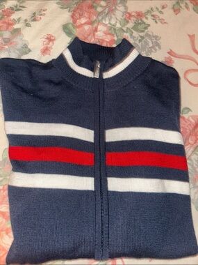 Ariat Navy Zip-Up Sweater with Red & White Accent